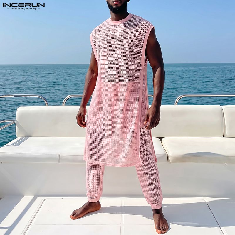 Men'S Fashion Pants - INCERUN Men Sets Mesh See Through