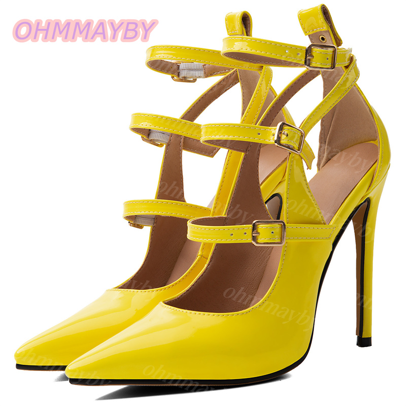 Men Fashion Kids - Women Hollow Stiletto Pumps Yellow Patent