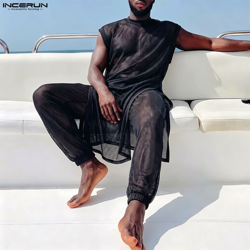 INCERUN Men Sets Mesh See Thro - Men'S Fashion Pants ulasan dan harga