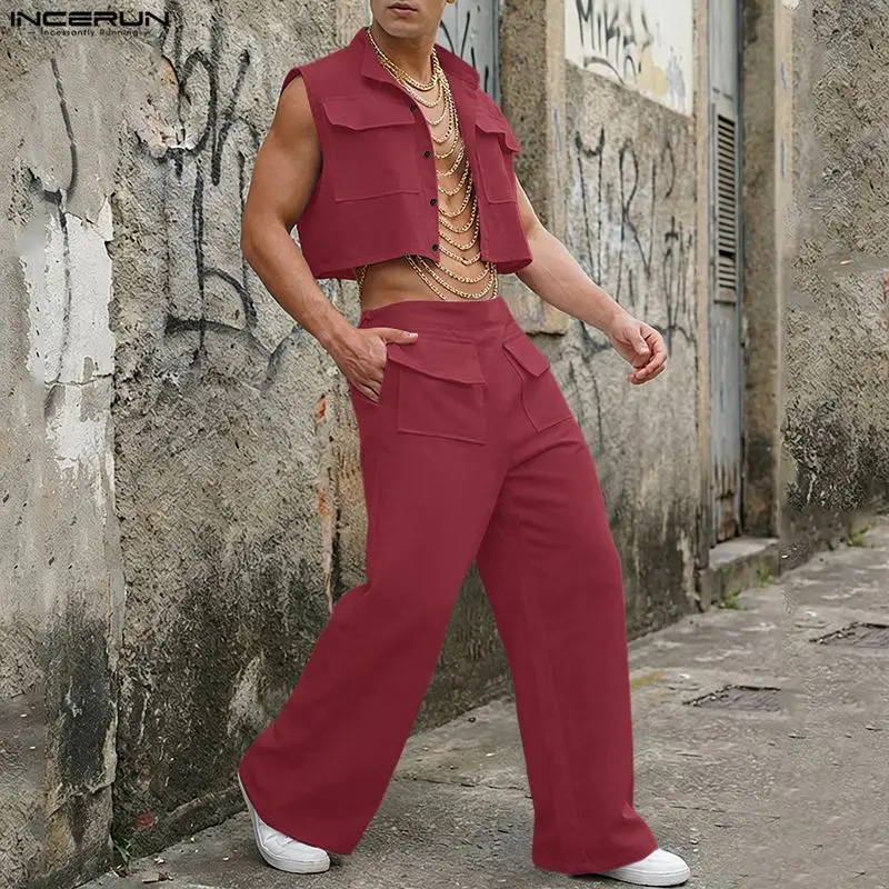 INCERUN Men Sets Solid Sleevel - Men'S Fashion Pants ulasan dan harga